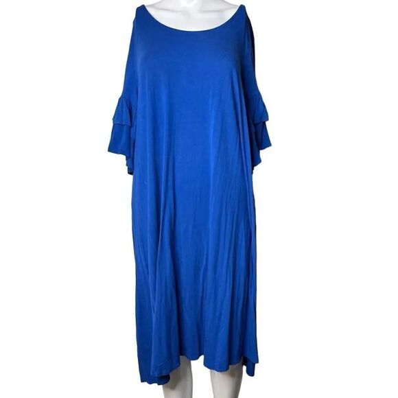 Lane Bryant Ruffle Sleeve Dress Blue Size 14/16 - Picture 1 of 4
